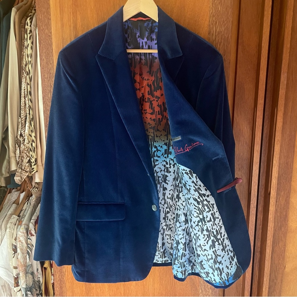 Robert Graham Blue Velvet Men's Blazer Sportcoat Dinner Jacket 40R Like New